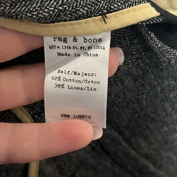 Rag & Bone Phillips Herringbone Blazer Cotton Linen Grey Size 42